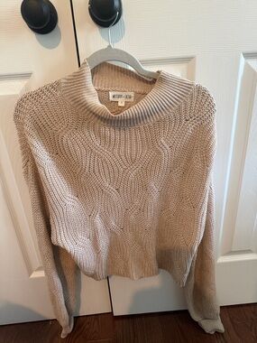 Cream Cable-Knit Mock Neck Sweater